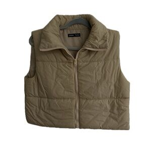 Tan Puffy Cropped Vest